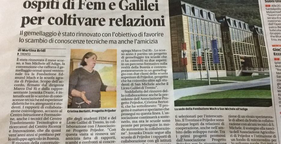 Le iniziative dell’Associazione Progetto Prijedor segnalate dai giornali